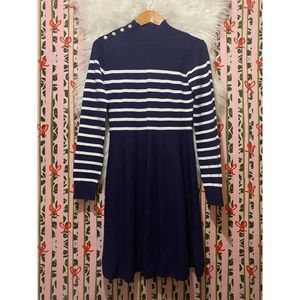 Eliza J | Stripe Mock Neck Fit & Flare Dress Navy Medium
